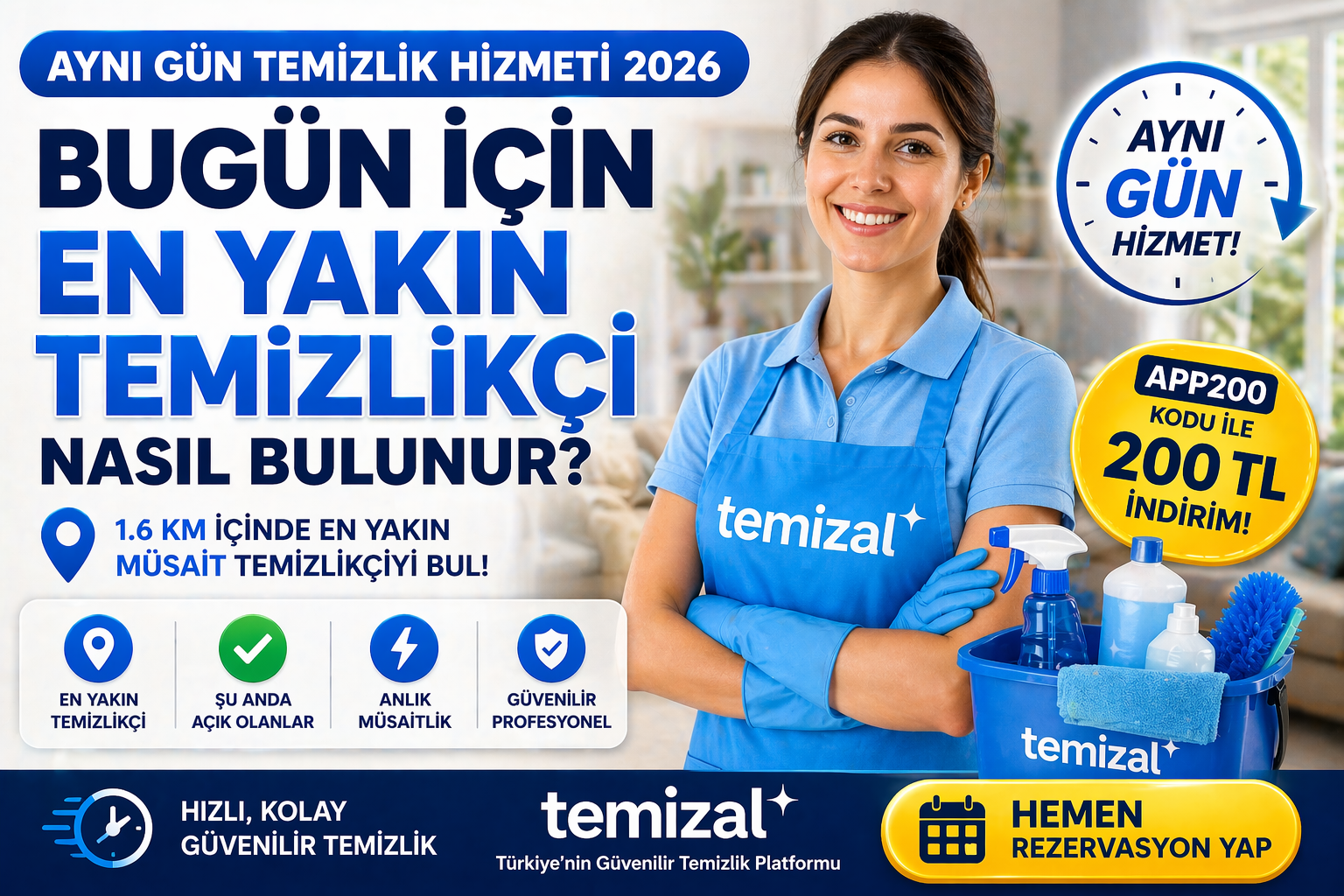 Aynı Gün Temizlik Hizmeti 2026 – Bugün İçin En Yakın Temizlikçi Nasıl Bulunur? | Temizal