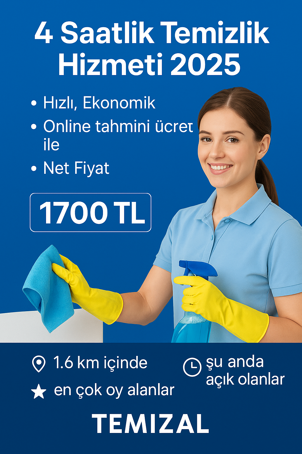 4 Saatlik Temizlik Hizmeti 2025 – Hızlı, Ekonomik ve Online Tahmini Ücret ile Net Fiyat | Temizal